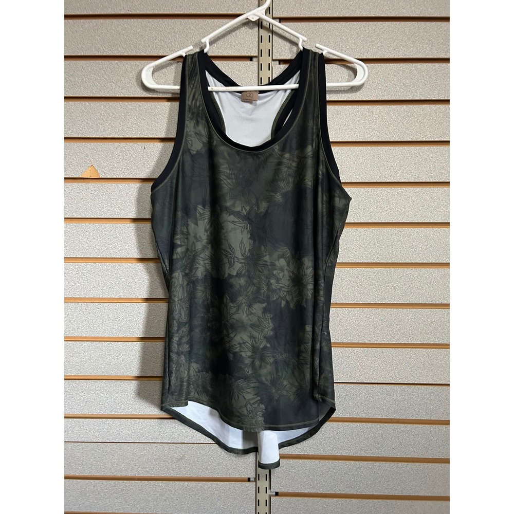 Calia by Carrie Underwood Womens L Olive Green Floral Camo Racerback‎ Tank Top